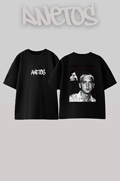 Anetos Marshall Mathers Design Printed Oversize Black T-Shirt