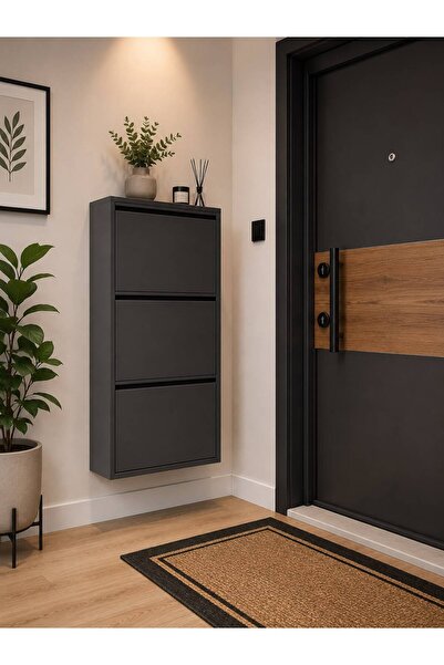 ZEKİ HOME ANTRASİT 3 KAPAKLI METAL AYAKKABILIK