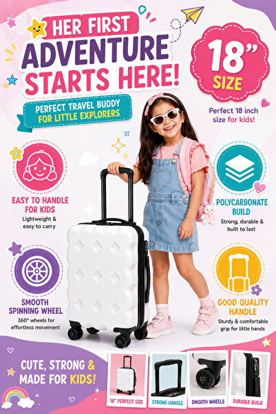 WAF Kids Luggage 18 Inch شنطة سفر أطفال | Polycarbonate Cabin Trolley حقيبة ت...
