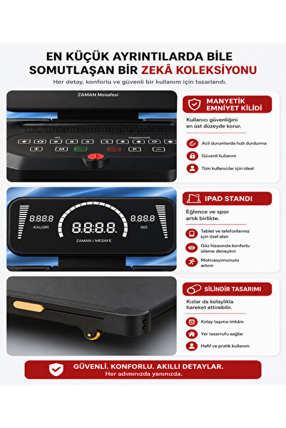 Raiden KB-900 Koşu Bandı 4HP Motor Katlanabilir Kademeli Otomatik Eğim Bluetooth Hoparlörlü Ev Tipi Yürüyüş Bandı