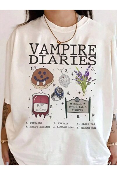 Vordevia The Vampire Diaries Βαμβακερό μπλουζάκι με στάμπα, oversized