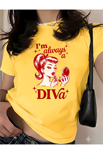 New Shine Γυναικείο βαμβακερό μπλουζάκι με στάμπα Diva Makeup Oversize