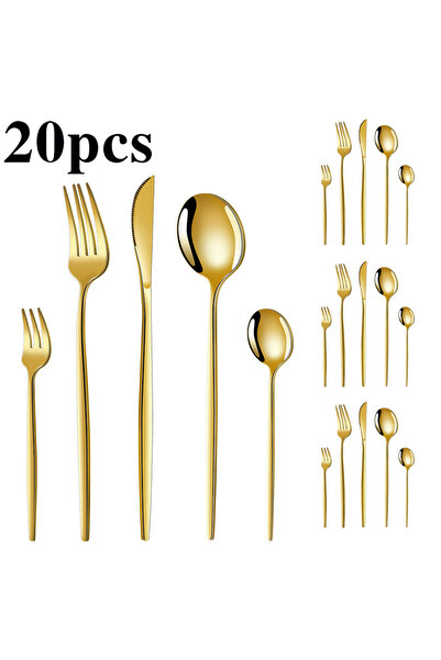 choice2 20pcs gold 5/20/30/60pcs cross-border stainless steel cutlery set, lu...