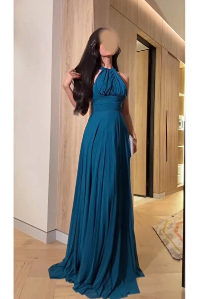 Gardenia Fashion Petrol Chiffon Georgette Pleated Dress