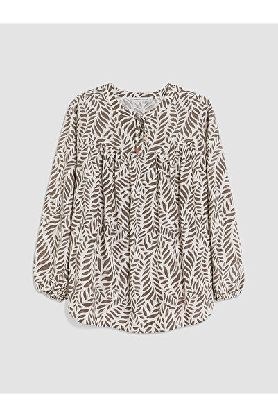 LC Waikiki Peak New Season Tie-Neck Patterned Gathered Blouse