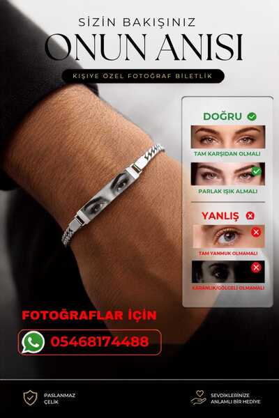 Satürn Silver Kuyumculuk Kişiye Özel Göz Baskılı Çelik Bileklik