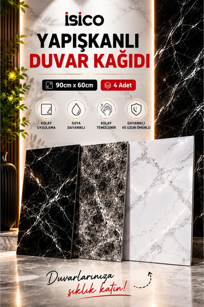 CMT KENDİNDEN YAPIŞKANLI DUVAR KAĞIDI - 30X60 CM - 4 ADET - 0,72 m²
