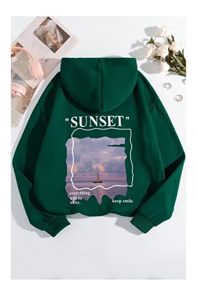 ZİYMO Women's Hooded Back Printed Relaxed Fit Sweatshirt
