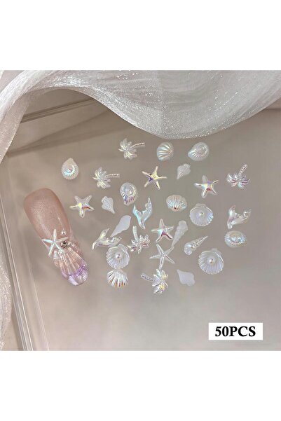 Choice4 1 50Pcs Shell Starfish Mermaid Tail Nail Art Charms Ocean Aurora Shap...