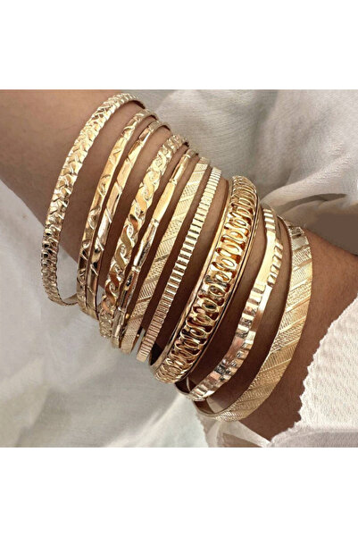 Choice3 AYA6587201 10pcs Fashion Gold Color Textured Bangle Set For Women Boh...