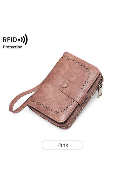 choice2 QB351-Pink MIYIN Retro Large Capacity RFID Shielded Women's Short Wal...