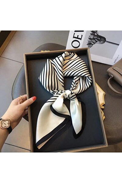Choice1 وشاح حريري ساتان بيج بتصميم حديث للسيدات، منديل نسائي مخطط مطبوع، وشا...