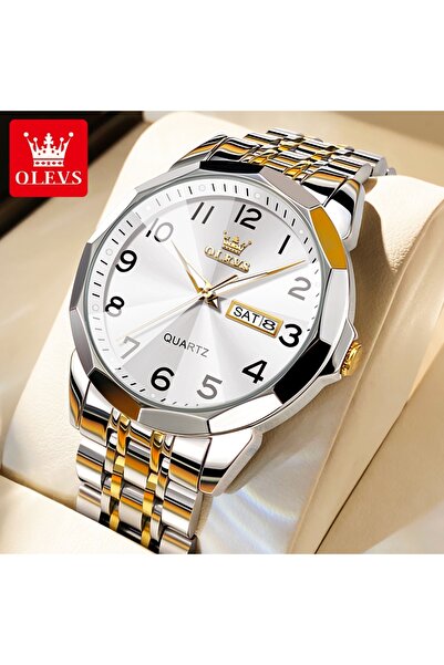 Choice11 Yes Men Gold White OLEVS 9970 Men Watch Original Brand Waterproof Lu...