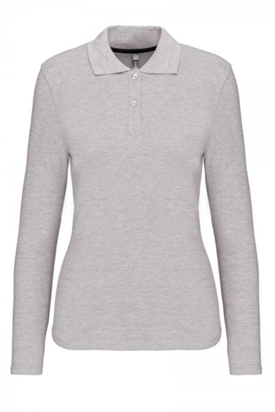 Kariban Tricou polo cu mânecă lungă pentru femei, 100% bumbac, KA 244, gri ox...