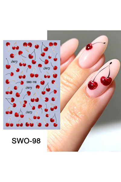 Choice1 ملصقات أظافر SWO-98 SWEET TREND بتصميم الكرز والفراولة مع شريط زخرفي ...
