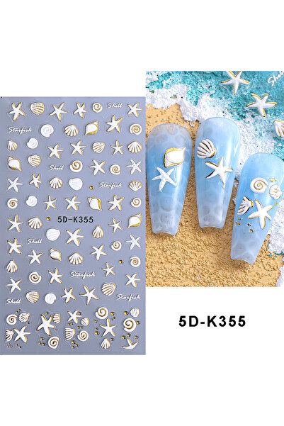 Choice1 5D-K355 5D Summer Beach Ocean Shells Starfish Nail Stickers Conch Sta...