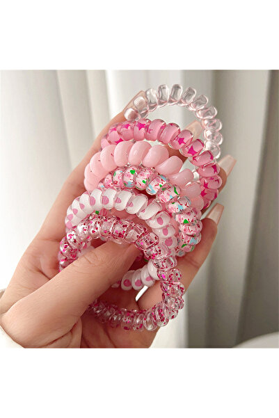 Choice pink 6pcs Sweet Cute Colorful Spiral Hair Ties Resin Jelly Coil Hair R...