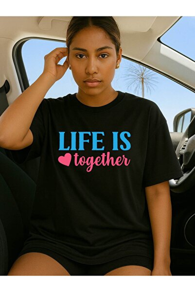 23 nisan 1 Pack Women'S 100% Oversized Graphic T-Shirt "Life is Together" Hea...