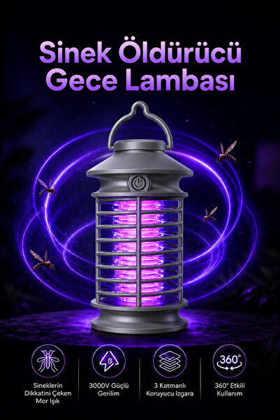 SEYUTECH Sinek Öldürücü Şarjlı Gece Lambası 360 Derece Etkili Mor Işıklı Masa...