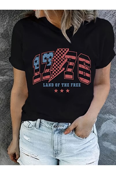 BASEPULSE Women'S Patriotic T-Shirt with a 1776 Freedom Print, Casual Round N...