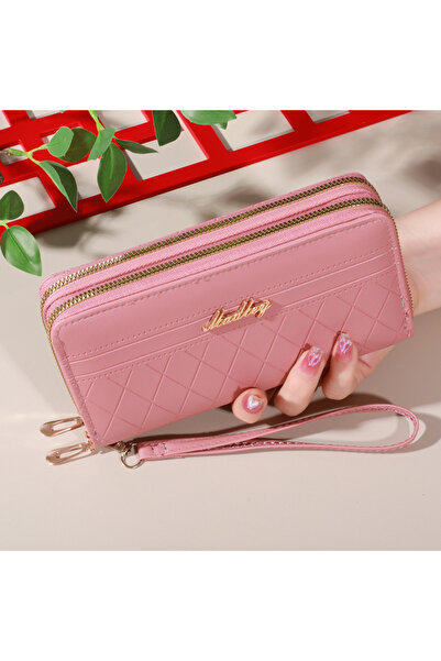 Choice3 Dark Pink Zip Around Long Wallet, Women's Fashion Letter Detail Wrist...