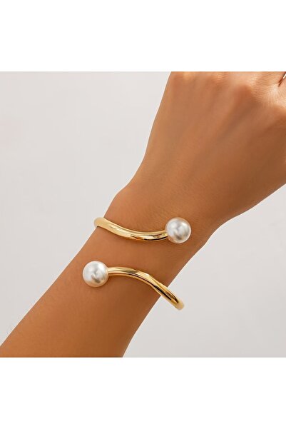 Choice YC4668-1 Punk Style Gold Color Geometric Imitation Pearl Open Bracelet...