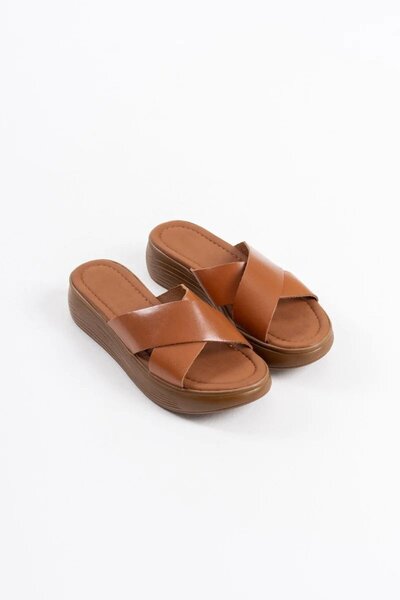 Generic Brand Tan Genuine Leather Slippers Tr31My54E