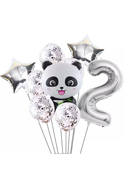 İSTOÇ PARTİ İstoç Panda Themed Silver Color Birthday Party Set Age 2