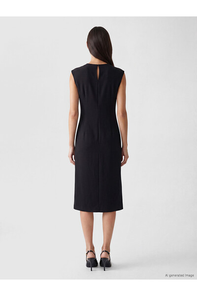 LC Waikiki Lcw Studio Black Crew Neck Gathered Dress