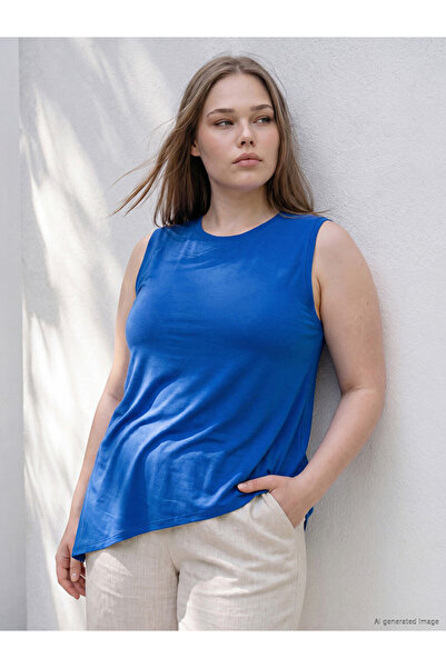 LC Waikiki Lcwaikiki Curve Blue Large Size Asymmetrical Cut Women's Tank Top