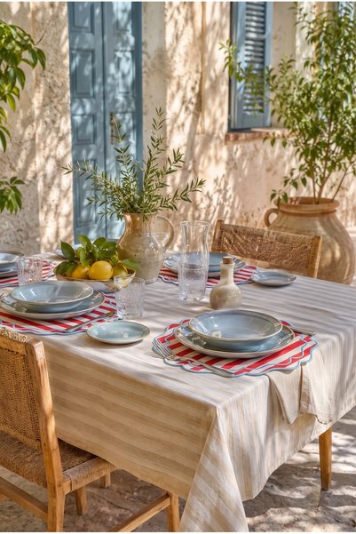 Duu Home Embroidered Striped American Service Supla |   Premium Duck Fabric |   Stain Resistant |   Modern Table Decor Set of 2