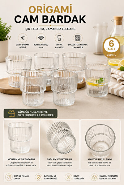 Evsun Home Collection 6 Pieces 350 ml Heat Resistant Origami Style Cups