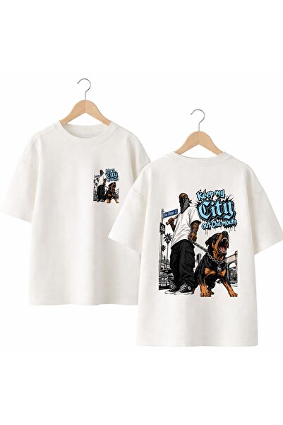 playwear Tricou Keep My City cu imprimeu pe spate și piept, 100% bumbac, supr...