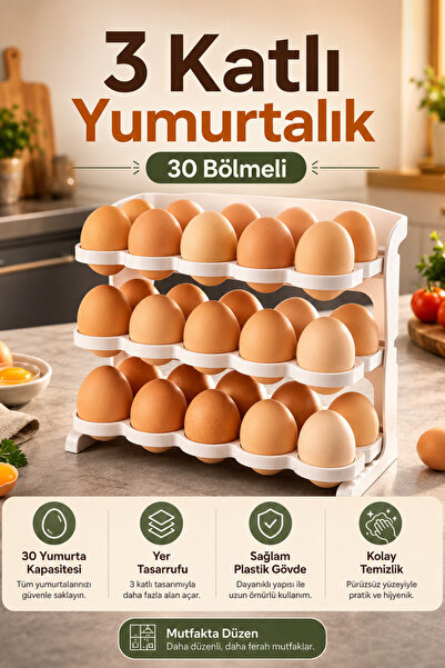 Parmeva 3-Tier 30-Compartment Egg Organizer Shelf 24.5X17X21 cm for Counterto...