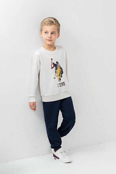 U.S. Polo Assn. Boy's Embroidered White Long Sleeve Tracksuit Set Us2625-C-V1