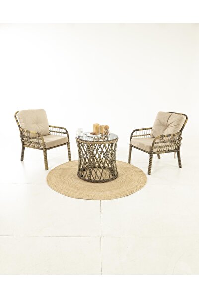 Divona Home Pisa Rattan Bahçe Balkon Bistro Set (1+1+SEHPA) CAPPUCİNO