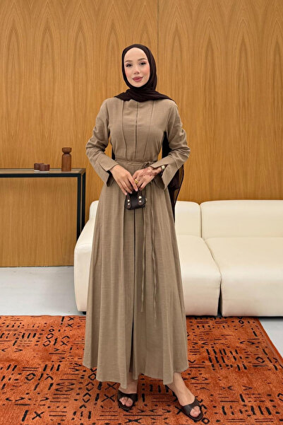 fushya design Çapraz Bağlama Detaylı Parçalı Keten Elbise