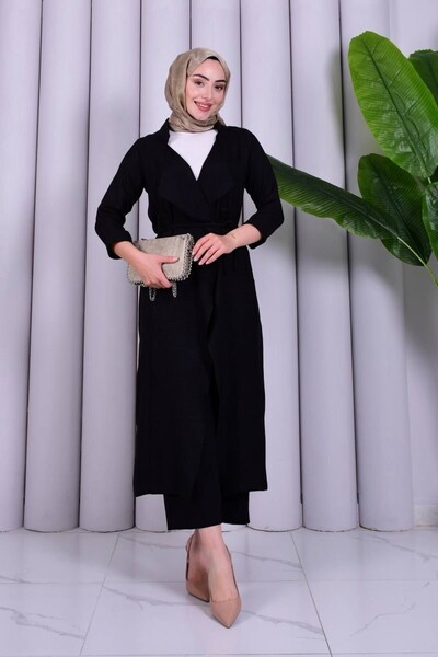 YAZGI MODA YAZGIMODA Şık Tasarım Kuşaklı Uzun Gri Tunik