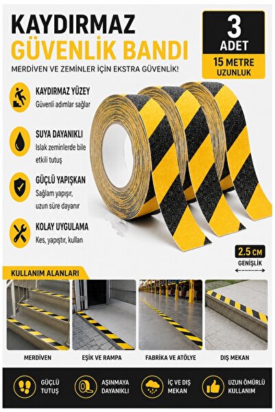 Artlantis Traka protiv klizanja za stepenice žuta crna 25 mm 3 komada Mas sig...