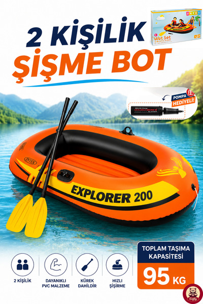 giffy Şişme Bot Seti Explorer 200 Kürekli Şişirme Pompsı Hediyeli Deniz ve Gö...