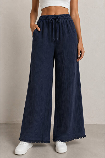 M&N Women's Muslin Casual Pants - Elastic Waist - Wide Legs