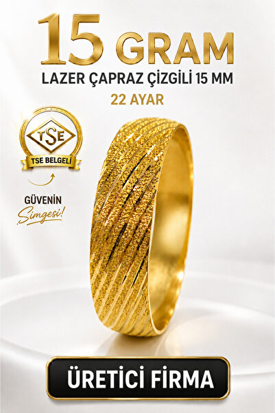 Aks Gold 22 Ayar TSE Belgeli (15 GRAM) Lazer Çapraz Çizgili 15 mm Ajda Altın ...