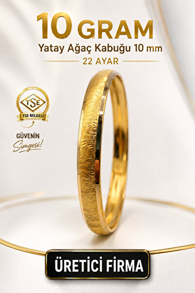 Aks Gold 22 Ayar TSE Belgeli (10 GRAM) Yatay Yan Ağaç Kabuğu 10 mm Ajda Altın...