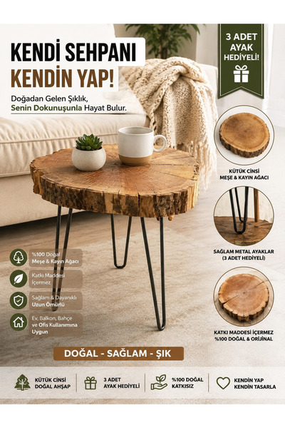 Sonline KENDİ SEHPANI KENDİN YARAT Karışık Meşe ve Kayın Ağacından Kendi Zevk...