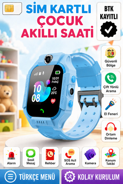 L'eDoren Akıllı Çocuk Saati Uyumlu Sim Kartlı Ve Lbs Konum Özellikli Kayıtlı ...