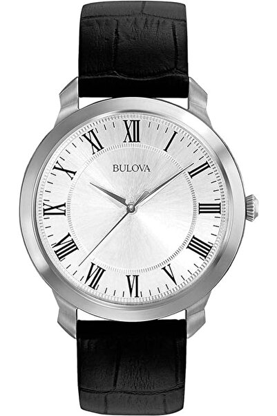 Bulova Classic Men's Quartz Watch with Three Hands and Black Leather Strap, R...