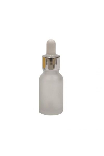 OEM Sticlă albă mată cu pipetă, capac argintiu pentru pipetă/cauciuc alb, 15ml
