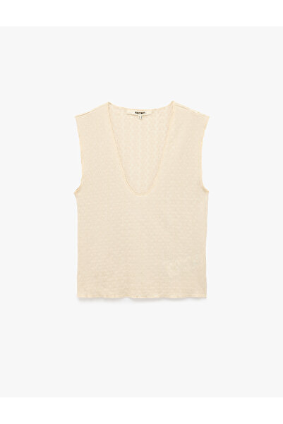 Koton Bürümcük Fabric Textured Slim Fit Sleeveless V-Neck Blouse