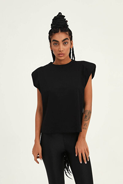 Quzu Padded Basic Black Women's Sleeveless T-Shirt 18802