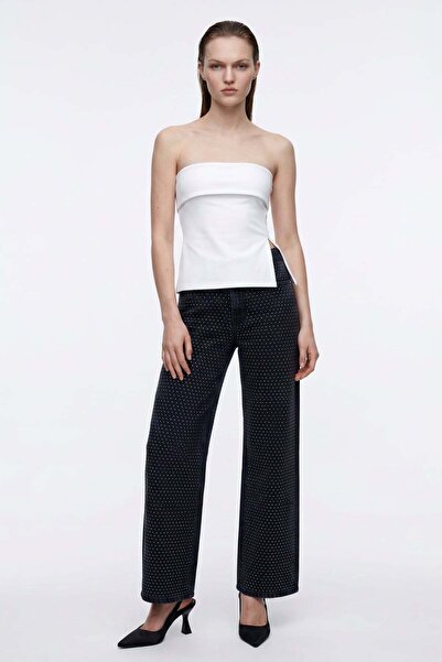 HAKKE Yüksek Bel Taş Detaylı Straight Jean PANTOLON